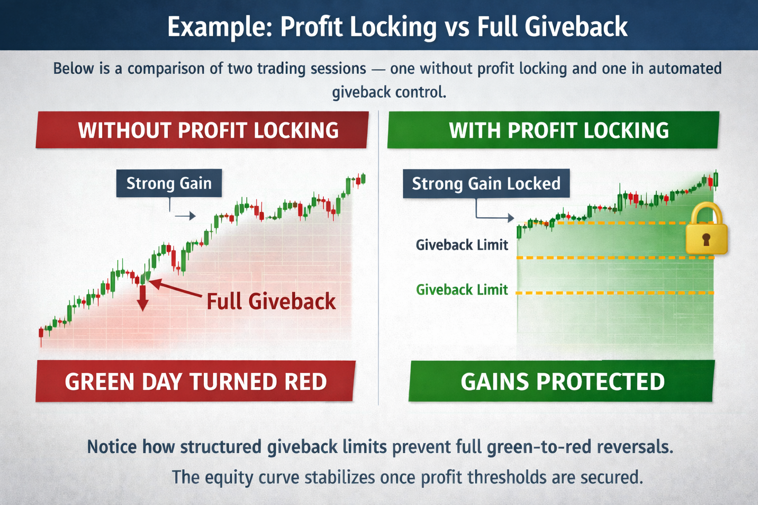 NinjaTrader profit locking equity curve comparison