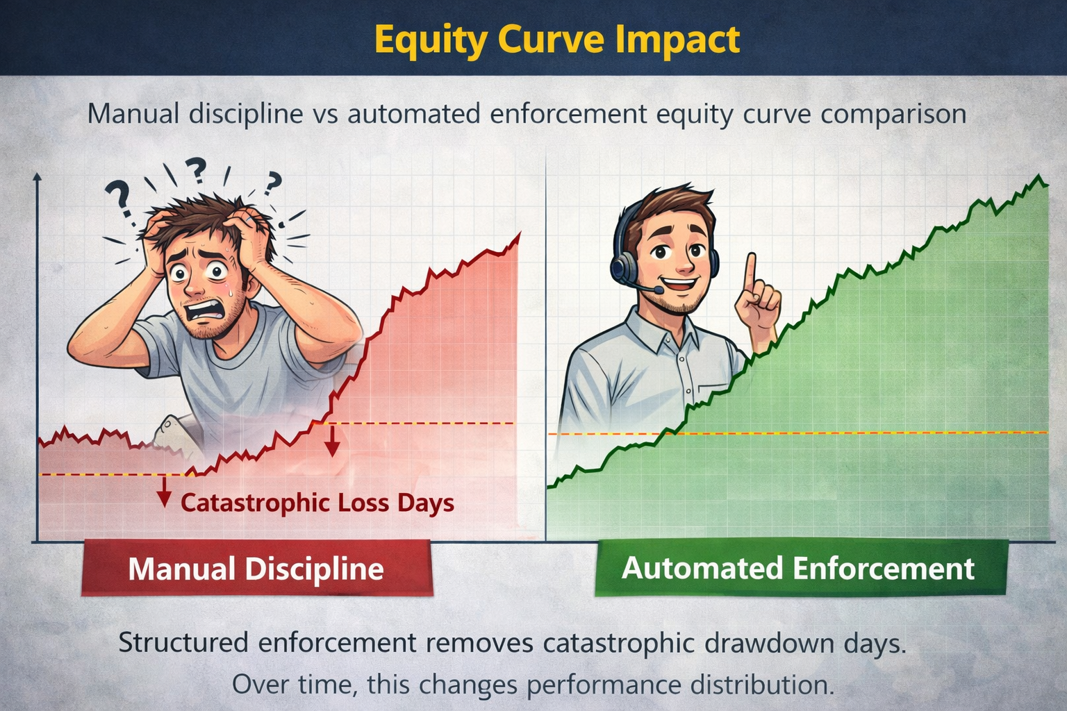 Manual discipline vs automated enforcement equity curve comparison